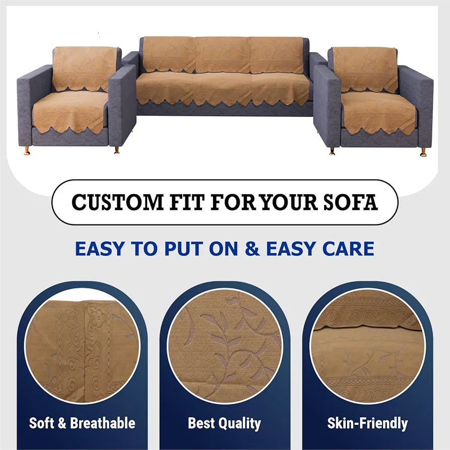 Kuber Industries Sofa Cover | Net Sofa Slipcover Set | Sofa Cover for Living Room | Sofa Slip Cover for Hall | 5-Seater Sofa Cover for Home Decor | Self Ginger Sofa Cover Set | Golden