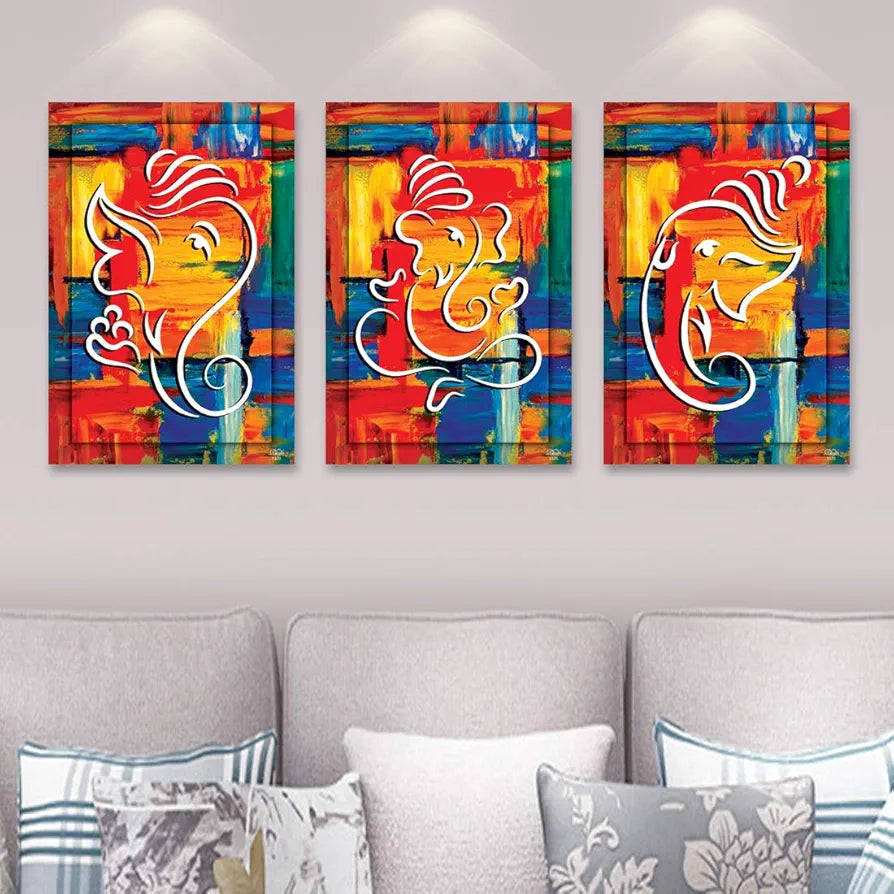 Rangoli MDF 3 Pcs Wall Poster 12x18 Inch Decorative Wall Art for Home, Office, Living Room. P-4, Design-27