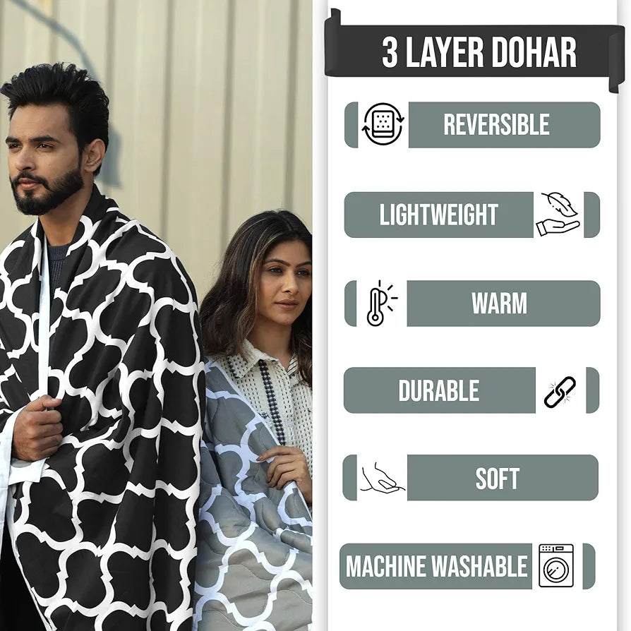 Divine Casa 120 GSM Microfiber Single Kids Dohar  | Soft & Lightweight Throw Blanket | Cozy & Breathable | All-Season Comfort | 140 x 100 CM | Moroccan Pattern | Caviar
