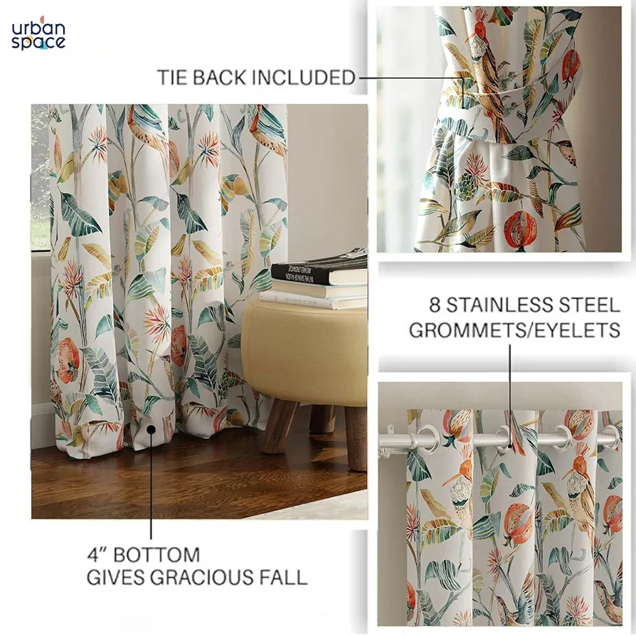 Urban Space Blackout Curtains 7 Feet Long Set of 2 for Door, Digital Printed Curtains with Eyelets, 80-85% Room Darkening Curtains for Living Room, Tieback Included 