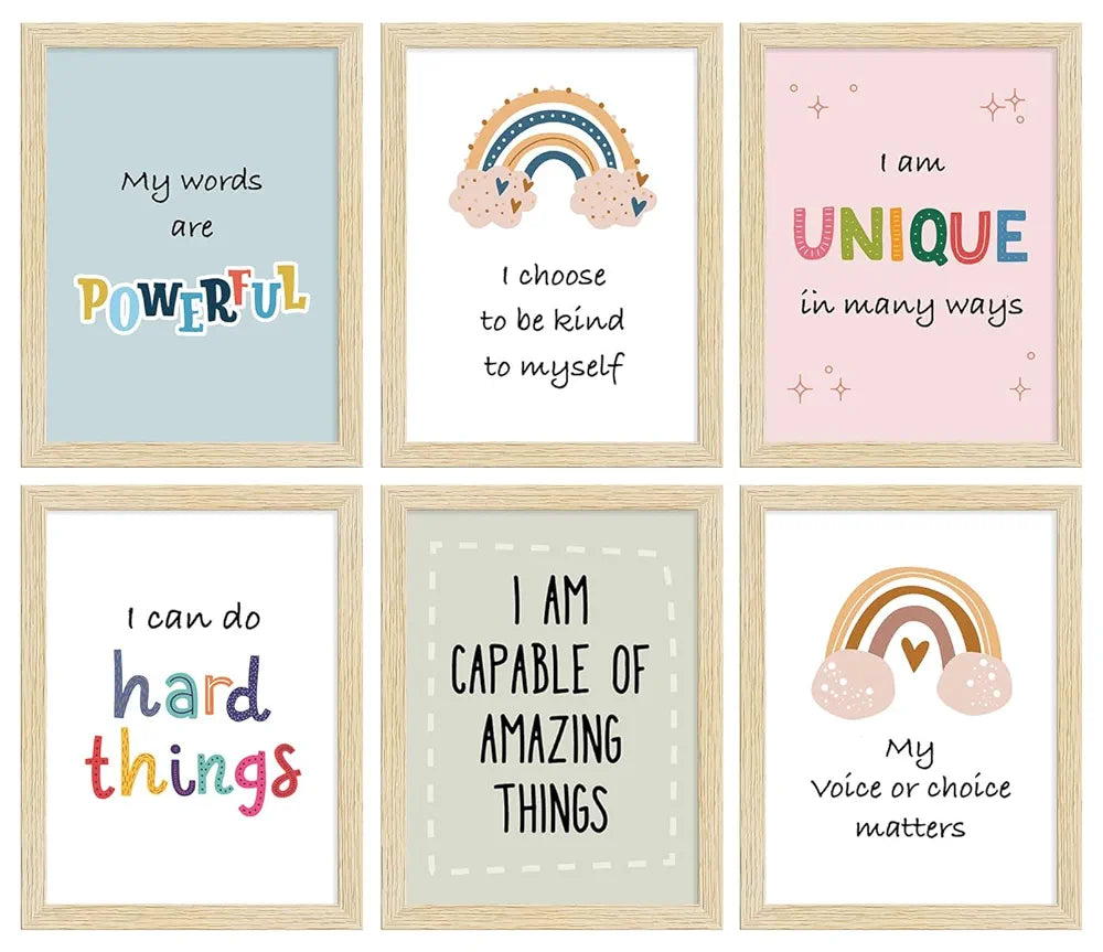 ArtX Motivational Quotes Wall Art, Kids Room Decor - A4 Size, Multicolor Synthetic Wood Frames, Set Of 6