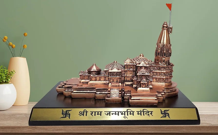 Gold Art India Ram Mandir Ayodhya Copper Antique Matte - Minature for Car Dashboard, Gifting, Puja Room, Office Desk, Home Decor 