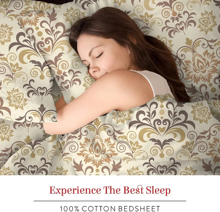 Layers 100% Cotton Bedsheet for Single Bed with 1 Pillow Cover  Light Weight, Breathable, Moisture Absorbent, All Season Comfort, Classic Collection