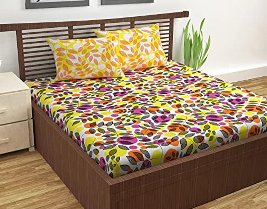 Divine Casa 144 TC Cotton Bedsheet for Double Bed with 2 Pillow Cover 