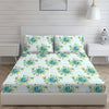 Layers California Bedsheet Set for All Seasons Lightweight, Moisture Absorbent 225 CVC King Size White & Blue Floral Pattern