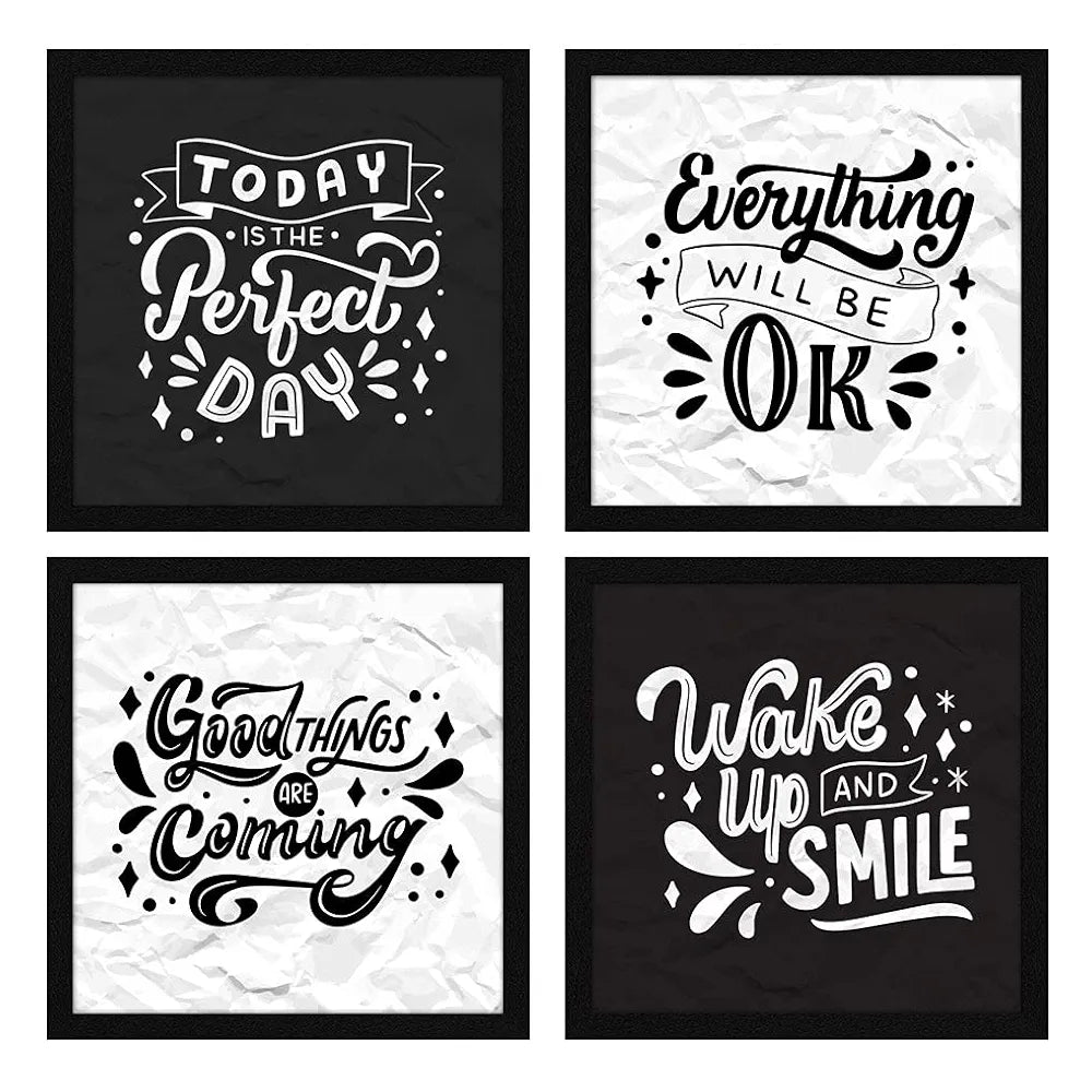 ArtX Paper Motivational Quotes Good Things Wall Art Painting, Framed Paintings For Home Office Decor 20 X 20 inches , 10.0 X 10.0 each, Multicolor Posters With Frame, Set of 4