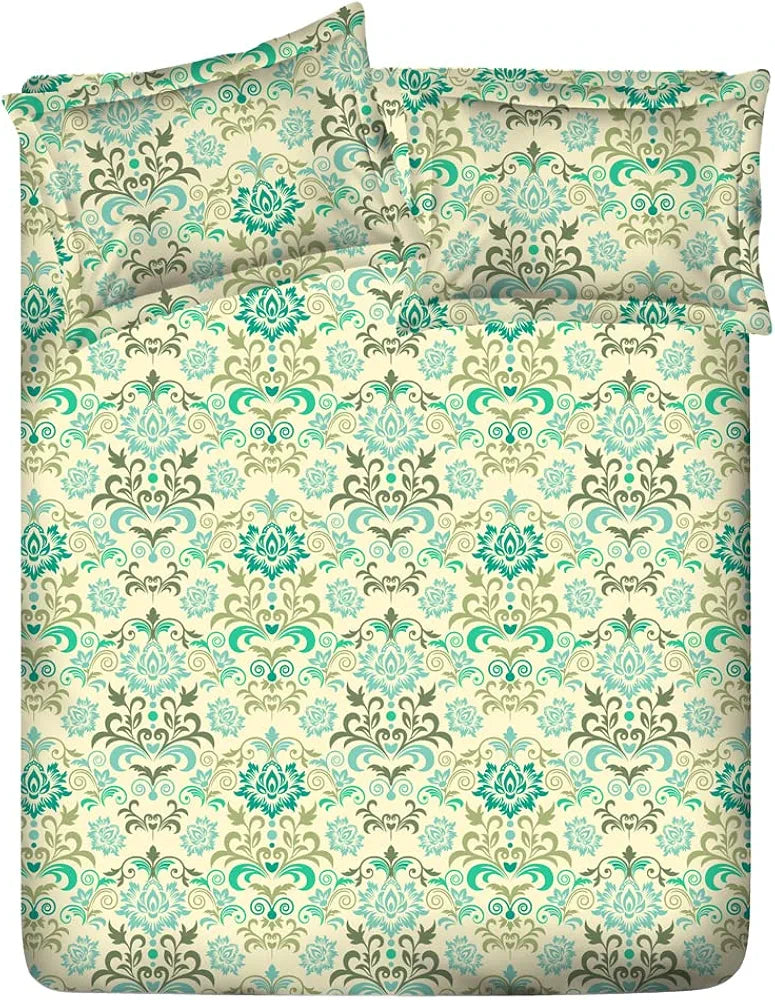 Layers Classic 100% Cotton Bedsheet Set for All Seasons - Lightweight, Moisture Absorbent, Machine Washable & Easy to Care - Gift for Housewarming & More - 104 TC - Queen Size 