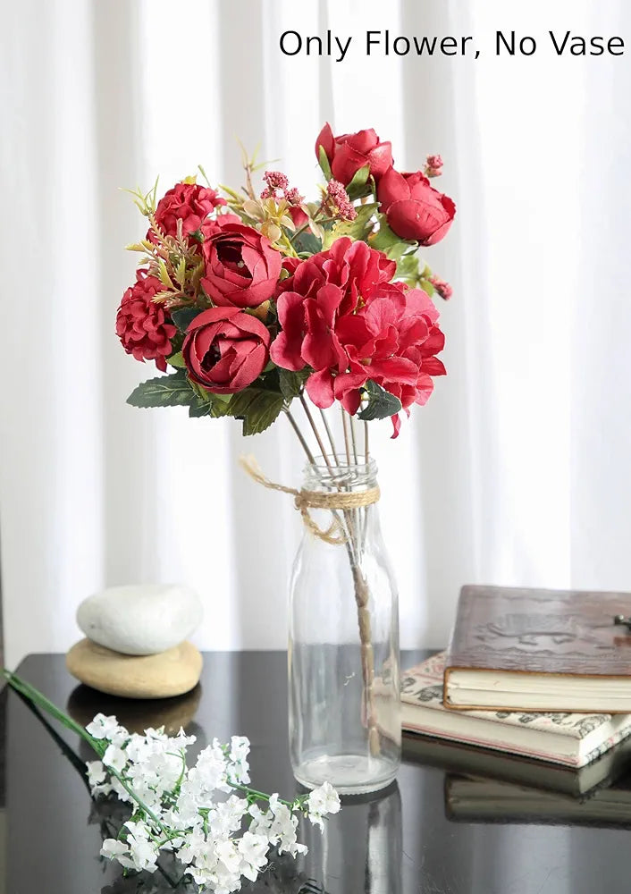 SATYAM KRAFT 1 Pcs Artificial Head Rose Peony Fake Flowers Sticks Bunch for Home Decor, Room, Festival Decorations, Living Room, Diwali Decor  