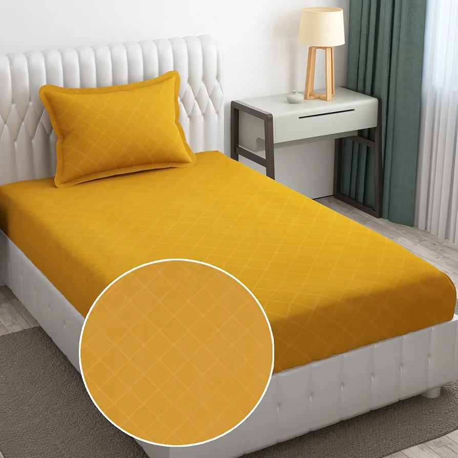 FRESH FROM LOOM Microfiber Bed Sheet Set - Single Geometric Bedsheet, Hypoallergenic, Wrinkle Free with 1 Pillow Covers , 144 TC