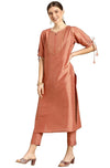 Janasya Women's Peach Poly Silk Kurta With Pant