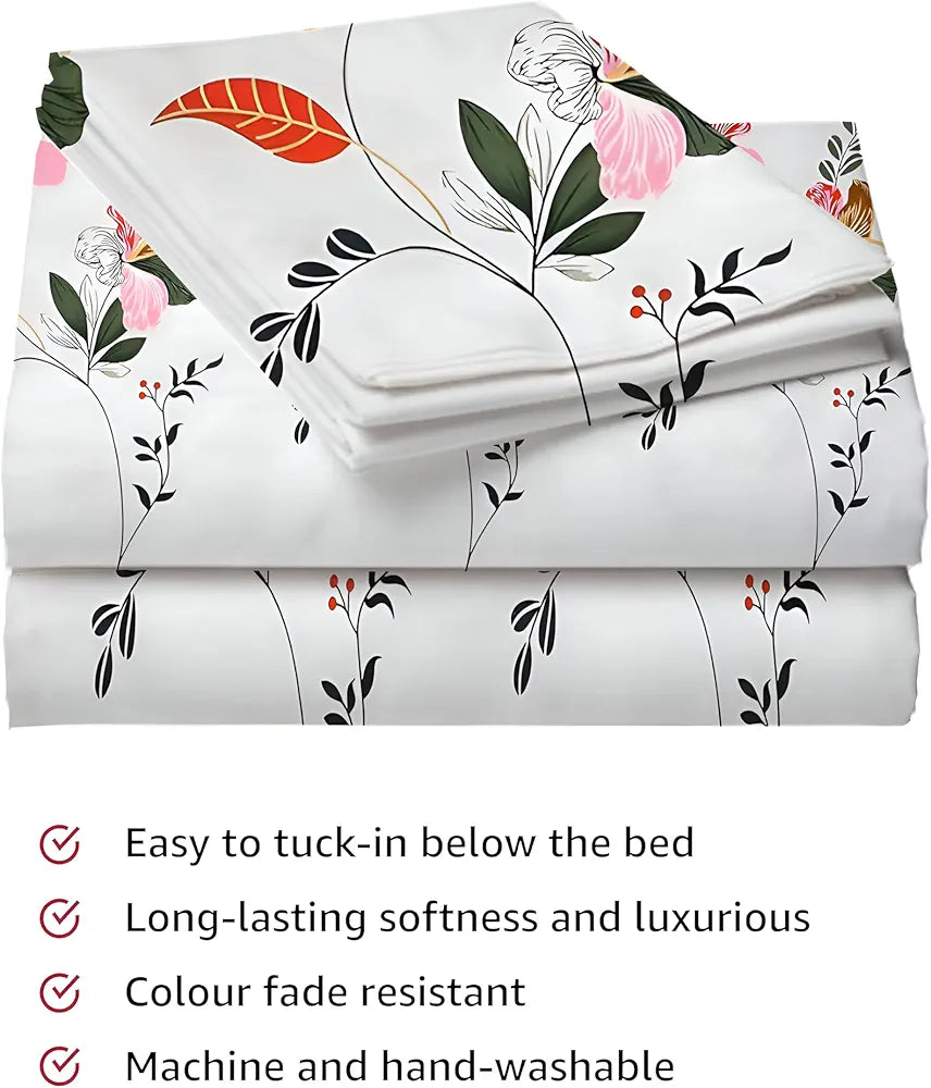 Polycotton 220 TC Floral Printed King Size Double Bedsheet with 2 Pillow Covers, 