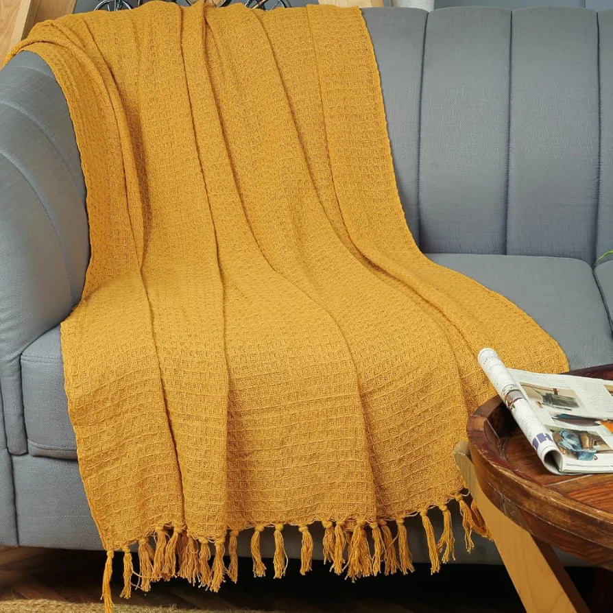 HOMADORN Waffle 100% Cotton Throw Blanket | Throw for Living Room, Sofa, Bed, Chair, Picnic & Used for Gift | | 152x127 Cms Cotton Throws