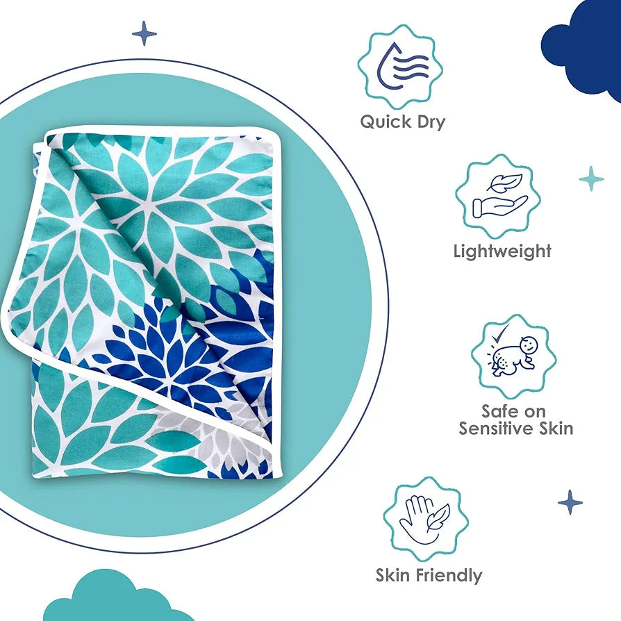 Divine Casa Floret 100% Cotton Single Kids Dohar | 120 GSM | Soft & Lightweight Throw Blanket | Cozy & Breathable Bedding | All-Season Comfort | 140 x 100 CM, Blue Aqua