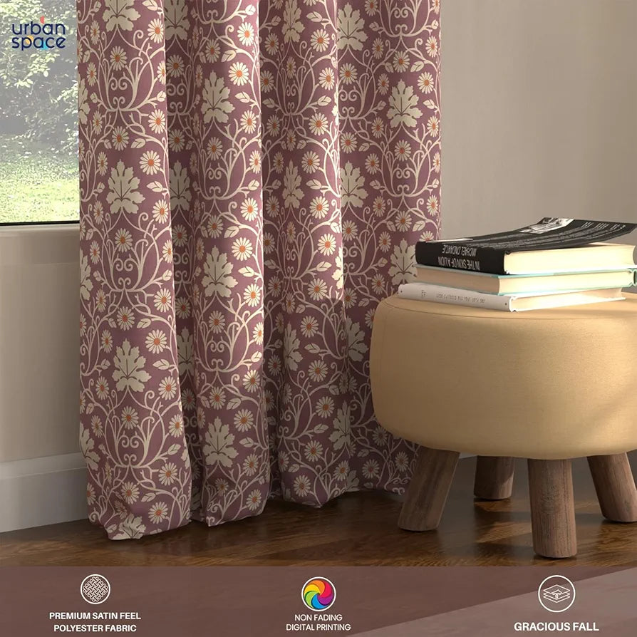 Urban Space Blackout Curtains 7 Feet Set of 2 for Door, 80-85% Light Blocking Curtains for Living Room, Digital Printed Curtains with Eyelets, Tieback Included 