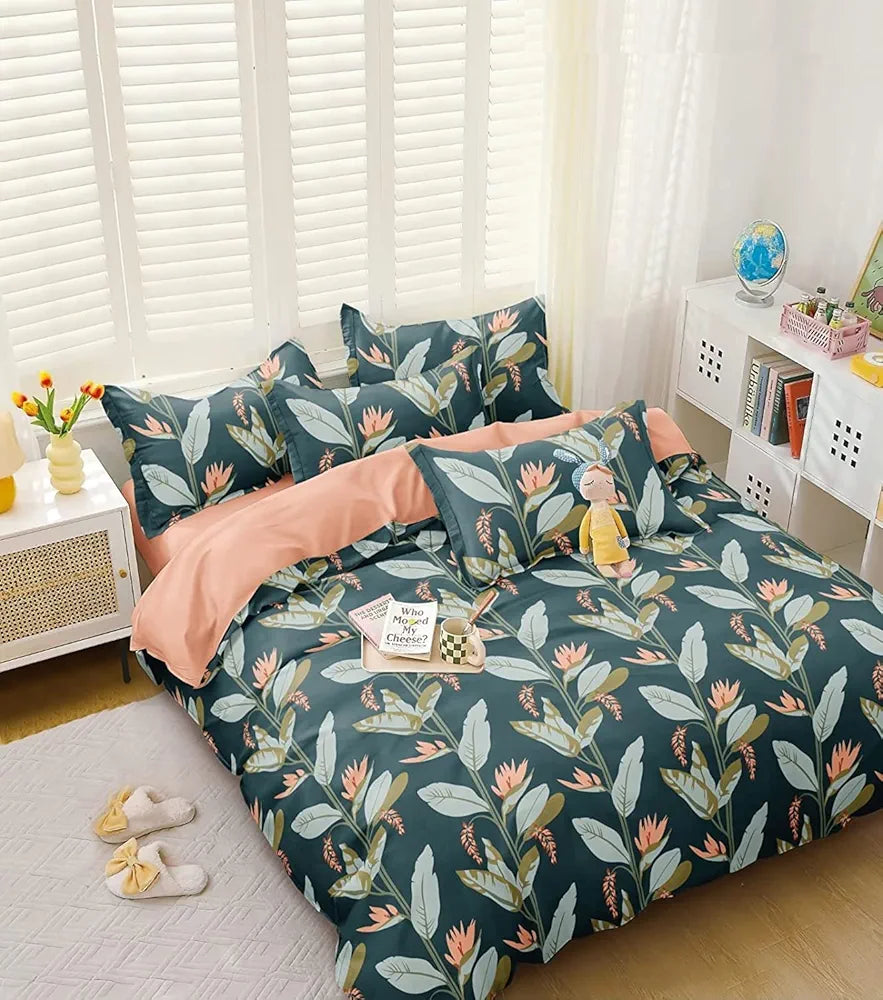 THE HOME STYLE Cotton Feel Glace Cotton King Size Printed Double Bed Bedsheet With 2 Pillow Cover 300 TC_90X100 Inches 