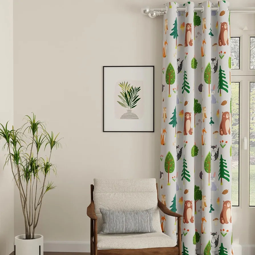 Urban Space Digital Printed Blackout Curtains for Door Bedroom, 80-85% Room Darkening Blackout Kids Decorative Curtains, 1 Piece Curtain with Eyelets and Tieback 