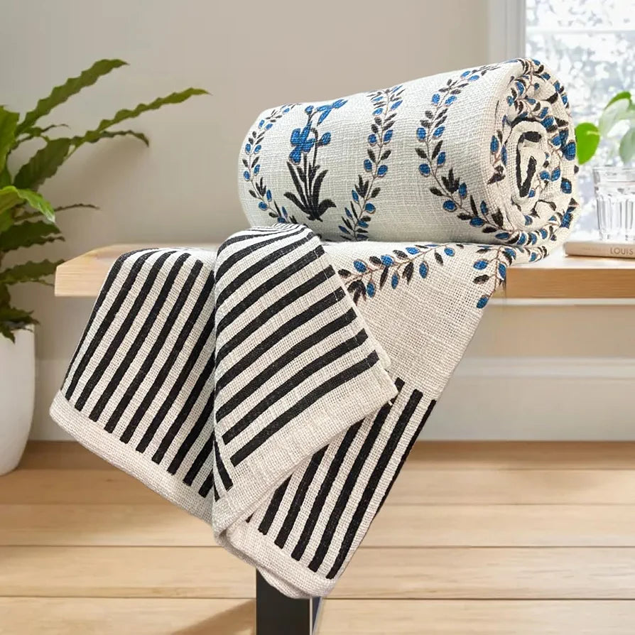 SAJAVAT HOME Hand-Knitted Slub Cotton 3 Seater Sofa Throw | 80x52 Inches / 204x132 cm | White Printed Throw for Sofa, Bed, Chair & Travel | Soft & Breathable | Ideal for All Seasons | Pack of 1