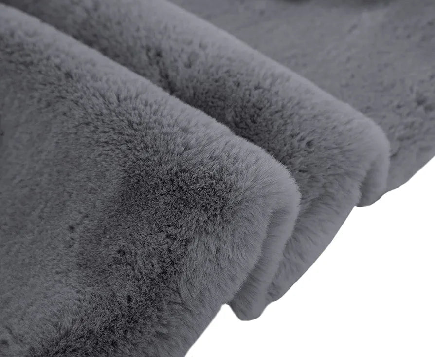 LUXE HOME INTERNATIONAL Ruffle Bath Mat Rabbit Fur 1000 GSM Bathroom Door Rectangular Foot Mats Anti Skid Water Absorbent Easy Machine Washable Rug for Entrance|Kitchen Floor|45X75 Cm|Grey|Pack of 1
