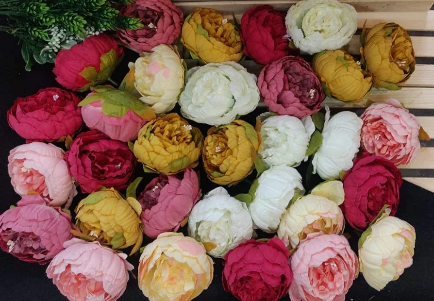 SATYAM KRAFT 6 Pcs Artificial Fabric Rose Flower Heads | Handmade Peony Style Flowers for DIY Crafting, Gift Packing, Bouquet Making, Wedding, Home & Event Decoration 