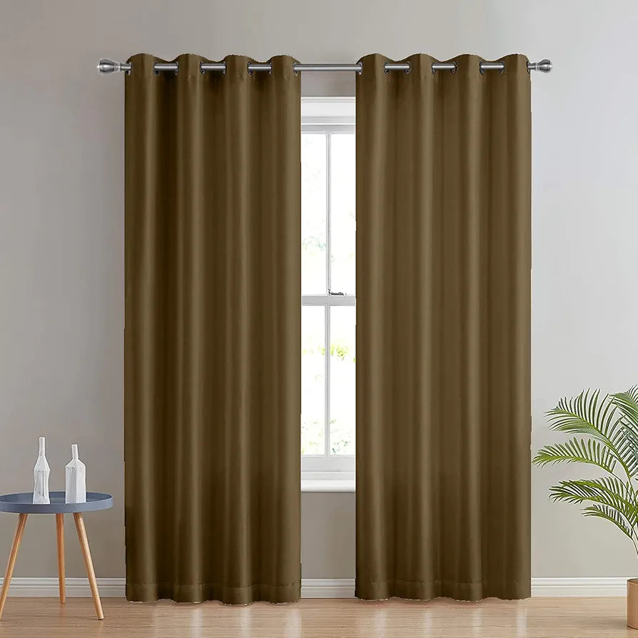 Divine Casa Premium Micro Satin Semi Blackout Door Curtains Pack of 2 | Solid Design | Size 7 Feet | Elegant Look & Light Control | Golden Brown