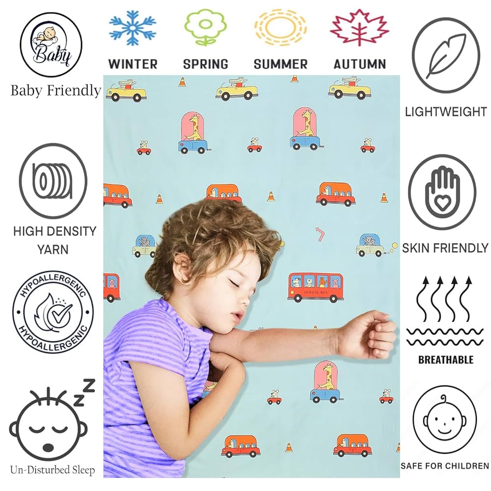 FRESH FROM LOOM Glace Cotton Wrinkle Free Soft Hypoallergenic Bed Sheet with 2 Pillow Cover | Cartoon Printed | Double Bed King Size Kids Bedsheet  144 TC