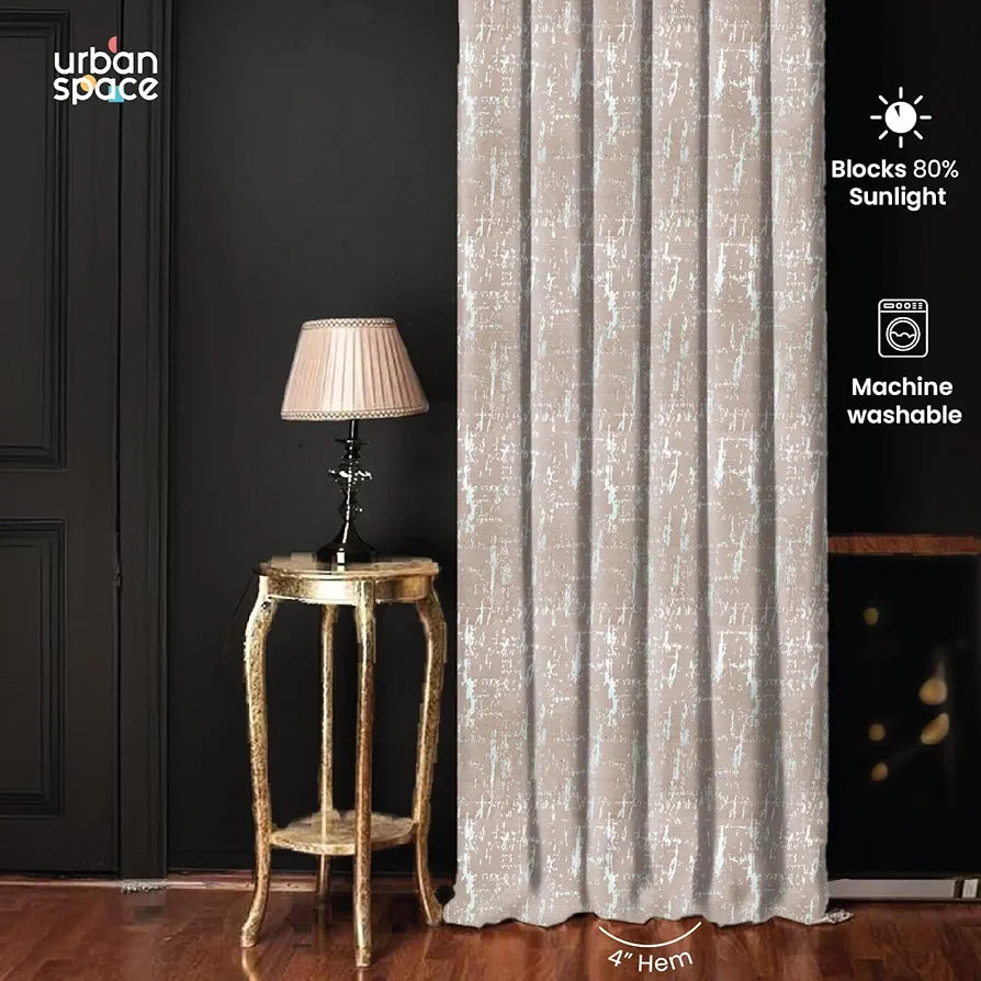 Urban Space Premium Jacquard Window Curtains 5 feet Long, 80-85% Light Blocking Curtains for Living Room, Pack of 2 Blackout Curtains with Eyelets, Tieback Included 
