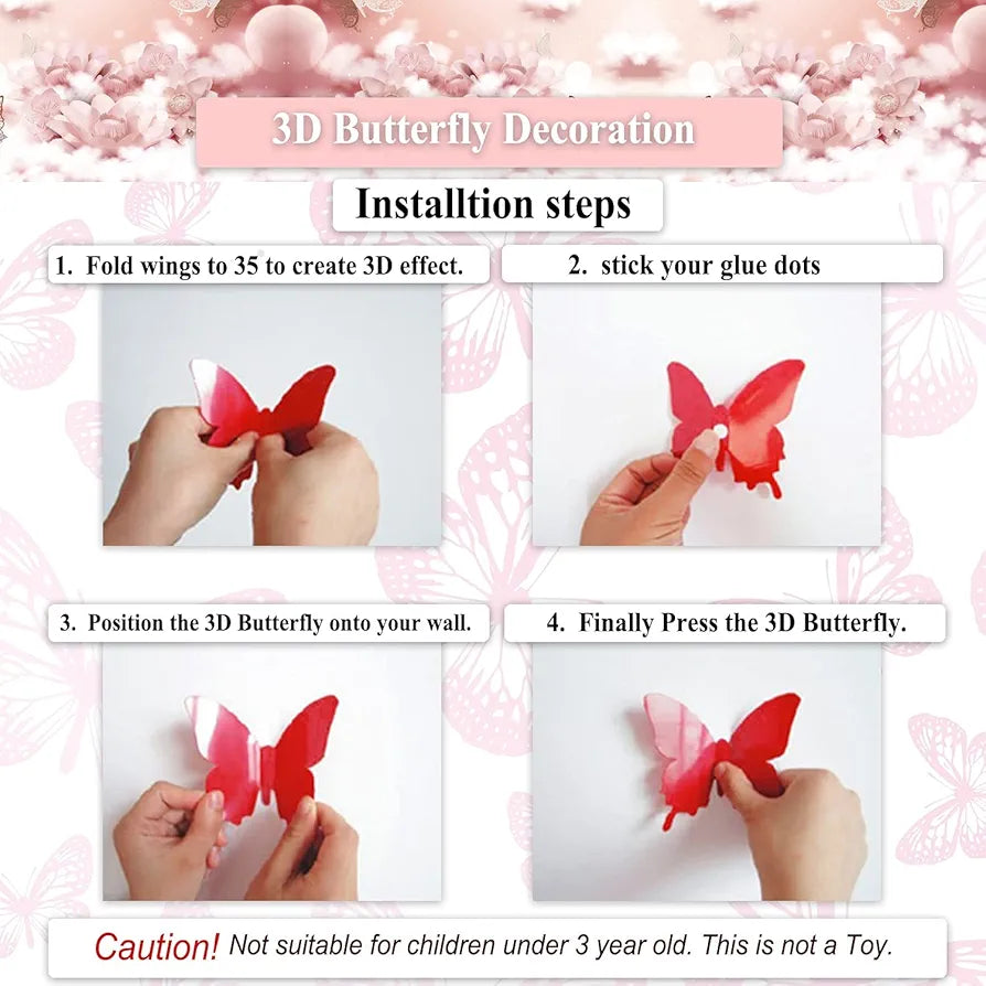 Rangoli Butterfly Wall Stick or Magnet for Home, Office, Kids Room Décor Self Adhesive Removable PVC. Design-15