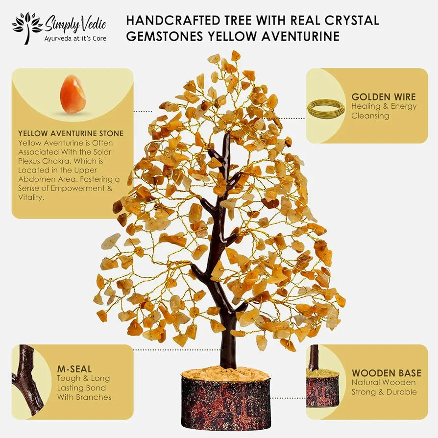Simply Vedic Chakra Yellow Jade Crystal Tree| for Positive Energy, Good Luck | Natural Healing Gemstones MoneyTree Feng Shui, Spiritual Gift, Home Decor| Handmade by Traditional Artist