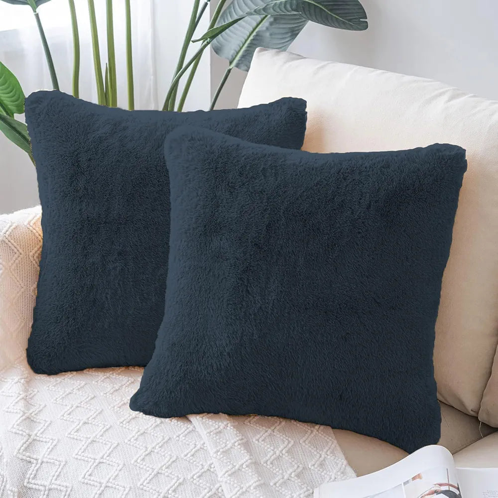 Luxe Home Cushion Cover 16 inch x 16 inch Duble Side Rabbit Fur Plain Design Covers Set of 2 for Sofa, Bedroom, livingroom 