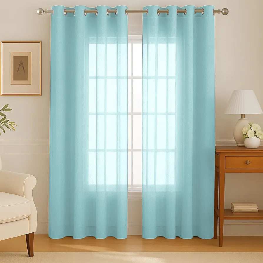Cloth Fusion Cotton Feel Sheer Door Curtains 7 Feet Long Set of 2, Semi-Transparent Parda 7 Feet Long with Grommet Design for Home Decor 