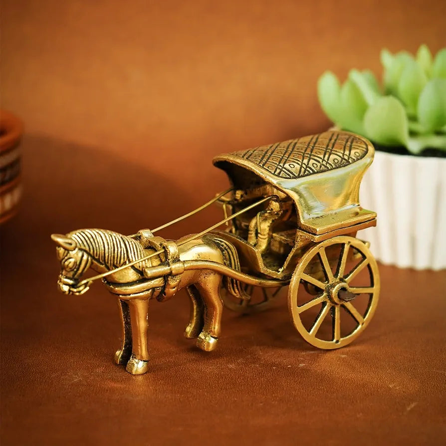Ekhasa 100% Pure Brass Horse Cart for Home Decor | Tanga Showpiece Brass Antique Decor Item | Indian Handicrafts Artifacts for Living Room Home Decorative Items & Foreigners Gift