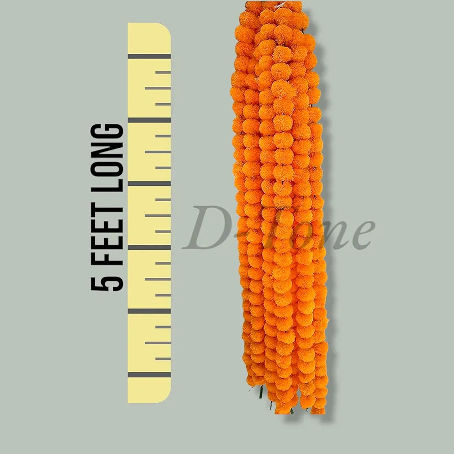 D-tone 10 Pcs Artificial Marigold Garland Mala Flower Genda Phool Long For Decoration, Home, Wedding, Festivals, Durga Pooja, Diwali, Ganesh Chaturthi , 5 Cm