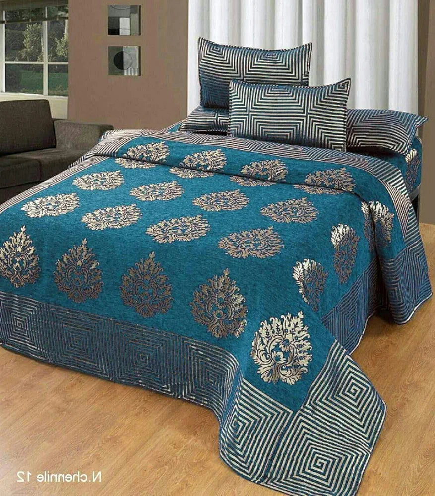 Fresh From Loom Chenille Velvet 500 TC Double Bed King Size Bedsheet Cum Bed Spread with 2 Pillow Covers , Size- 90x100 inch