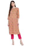 Janasya Women's Brown Cotton Straight Kurta