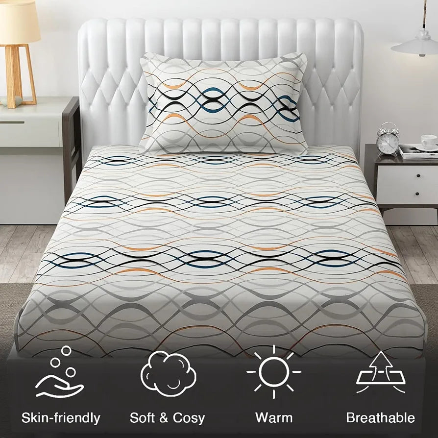 FRESH FROM LOOM Bedsheet Single Size,Microfiber Bed Sheet for Single Bed,Floral Design Bed Spread with 1 Pillow Covers,Wrinkle Free Hypo-Allergenic Bedsheets/Bedcover,144 TC