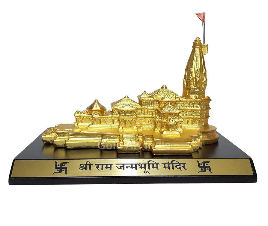 Gold Art India Ram Mandir Ayodhya Gold Plated Matte 24 Karat - Minature for Gifting, Puja Room, Office Desk, Home Decor 