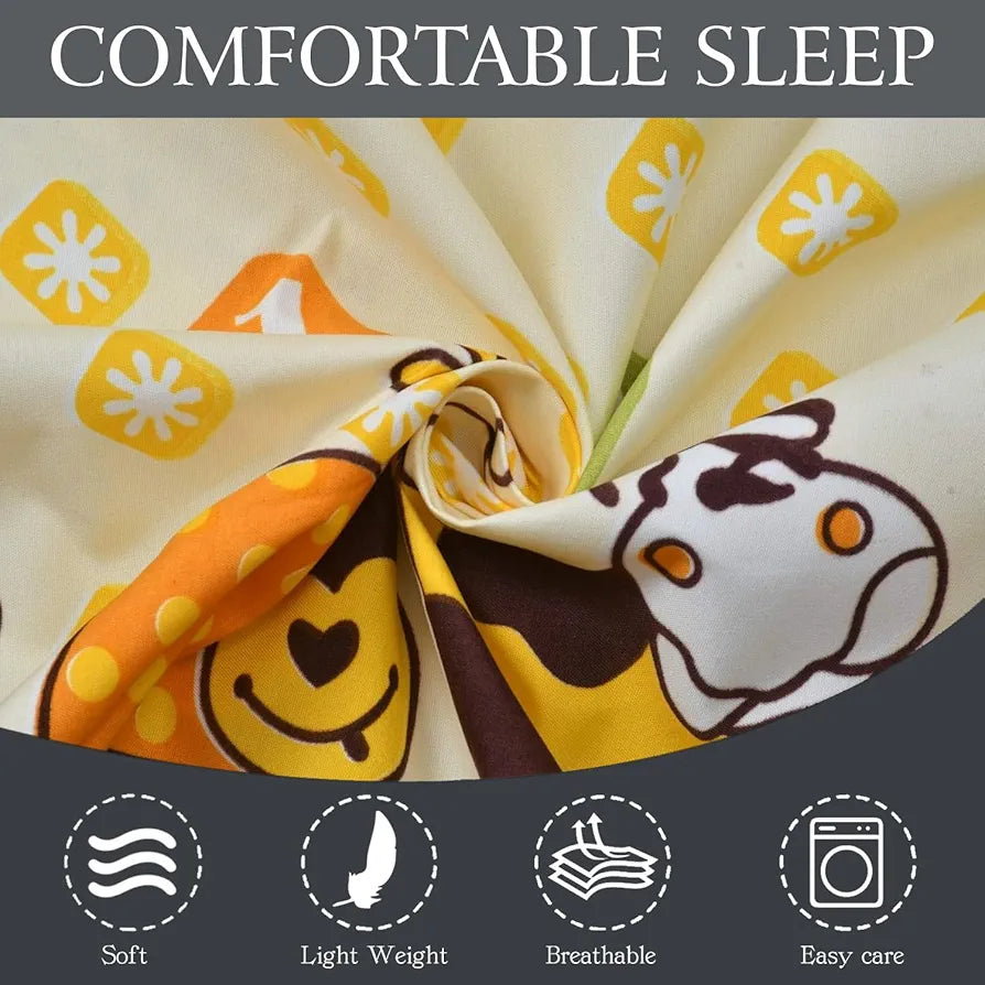 FRESH FROM LOOM Glace Cotton Wrinkle Free Soft Hypoallergenic Bed Sheet|Cartoon Printed|Single Bedsheet With One Pillow Cover Kids Bedsheet For Boys&Girls Room,144 tc,Multicolor