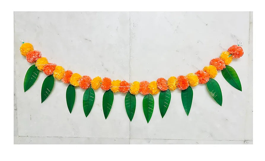 SPHINX Artificial Marigold &Mango Leaves Simple Door-Window toran/Door hangings/Festive Decorations - Approx.100 cms/40 Inches/3.33 Ft. - 