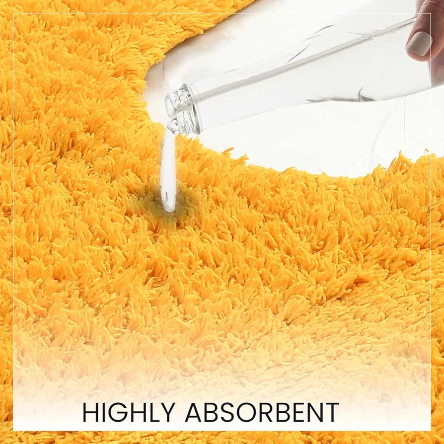 SASHAA WORLD Solid Anti-Skid Cotton Bathmat and Contour Set for Bathroom, Ultra Soft & Absorbent, Tufted Weave, Anti-Slip Latex Backing, Includes Contour & Rectangle Mat, 50X80cm, Yellow Pack of 2