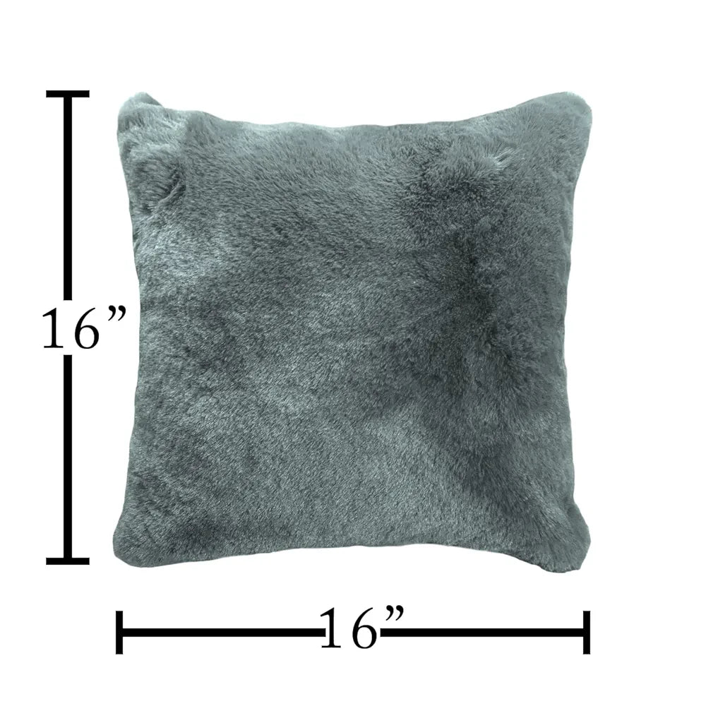 Luxe Home Cushion Cover 16 inch x 16 inch One Side Rabbit Fur Plain Design Covers Set of 2 for Sofa, Bedroom, livingroom 