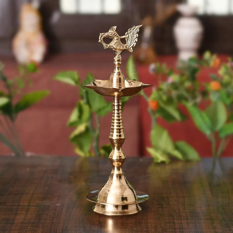 Collectible India Brass Peacock Mahabharat Diya Oil Lamp 