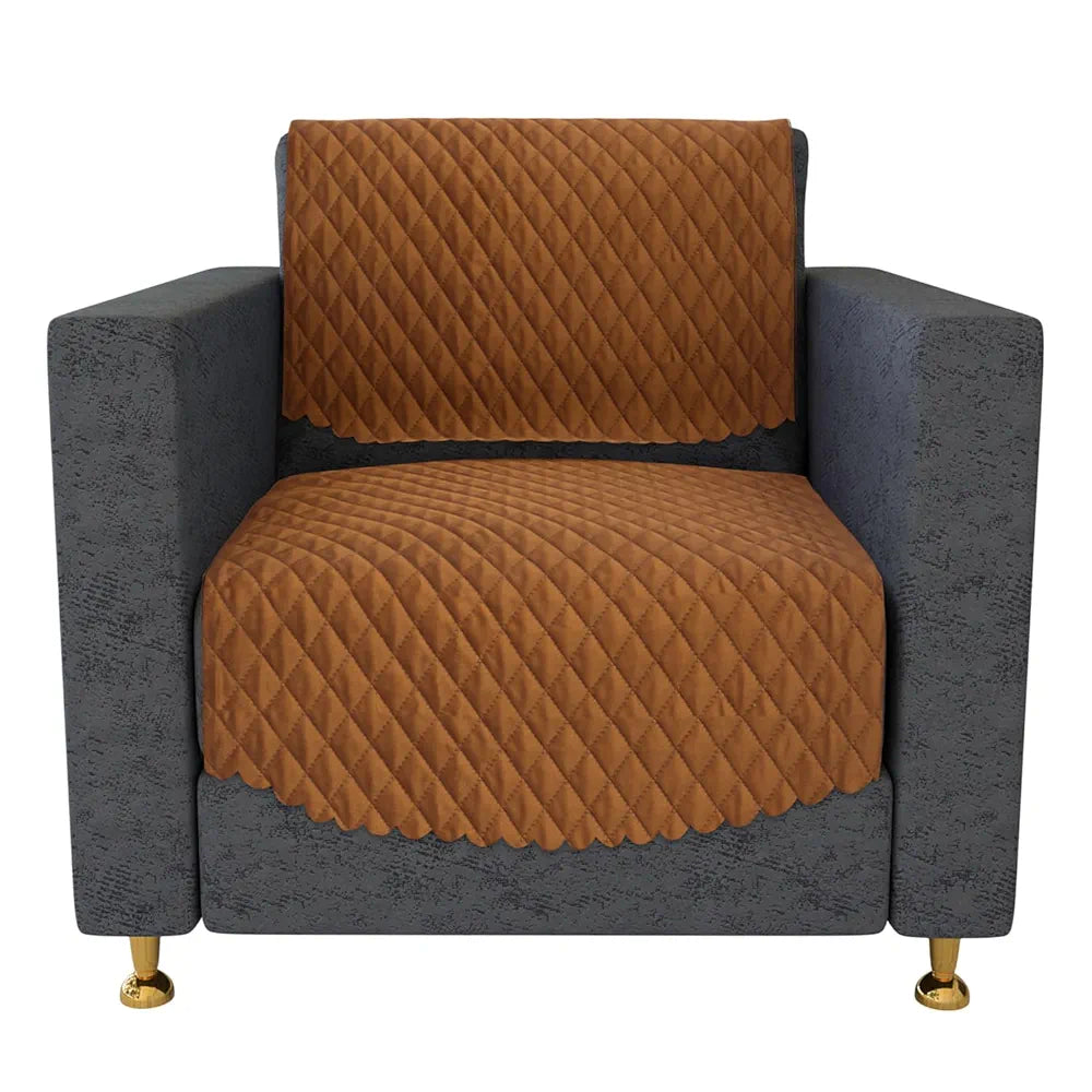 Kuber Industries Velvet Sofa Cover Set - Modern Quilted 5 Seater Couch Slipcover for Living Room - Brown