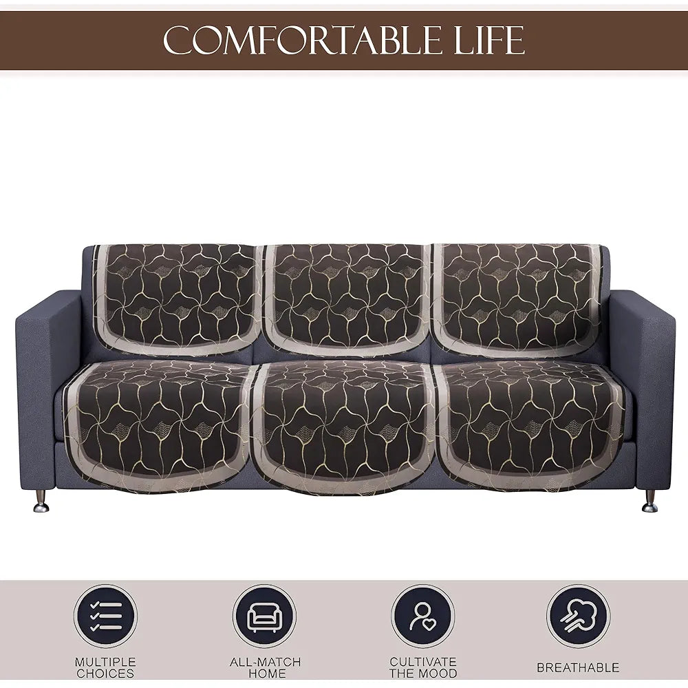 Kuber Industries Set of 6 Durable 3 Seater Sofa Cover for Living Room | Easy Machine Washable Sofe ke cover for Protection & Comfort for Home Furniture | Arabica Look - Brown & Golden Foil