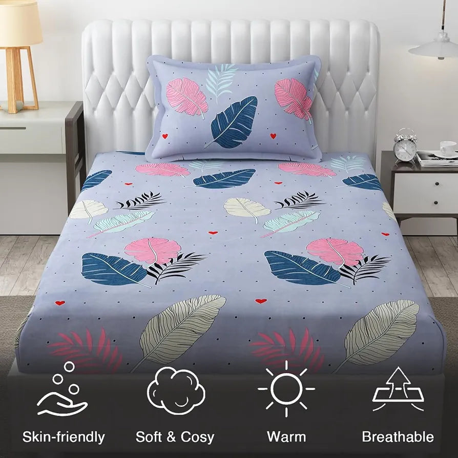 FRESH FROM LOOM Floral Microfiber Single Size Single Bedsheet - Hypoallergenic Wrinkle Free Bed Sheets with 1 Pillow Covers , 144 TC