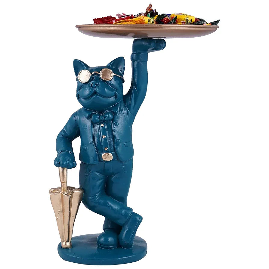 ZART Cool Dog Showpiece with Plate Home Decor Showpiece, Living Room Decor Showpiece 