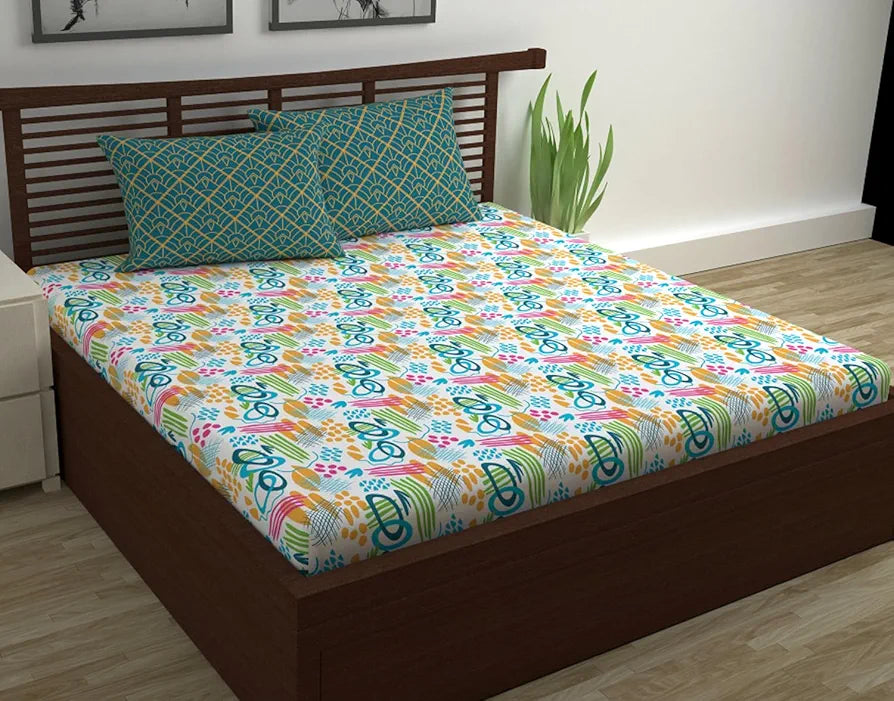 Divine Casa 144 TC Cotton Bedsheet for Double Bed with 2 Pillow Cover 