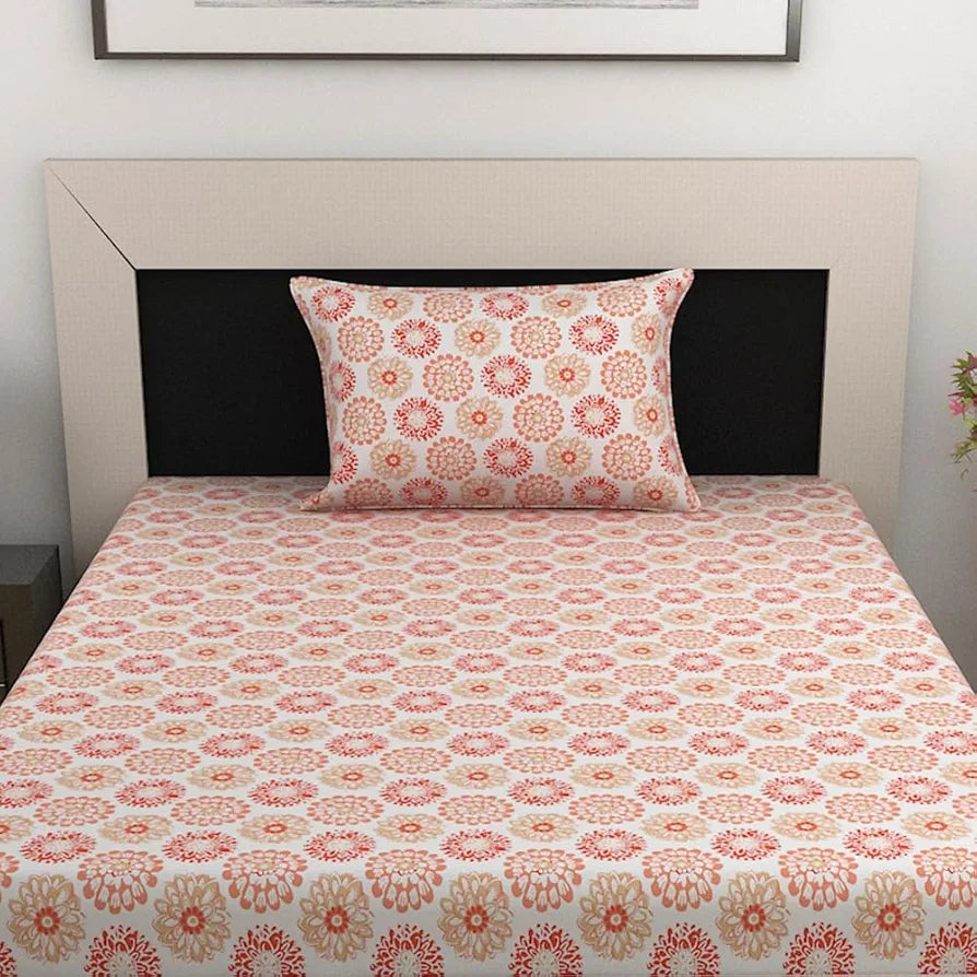 Divine Casa 144 TC 100% Cotton Bedsheet for Single Bed with 1 Pillow Cover 