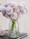 Artificial Chrysanthemum Ball Flowers Fabric Sticks Bouquet Silver Mauve