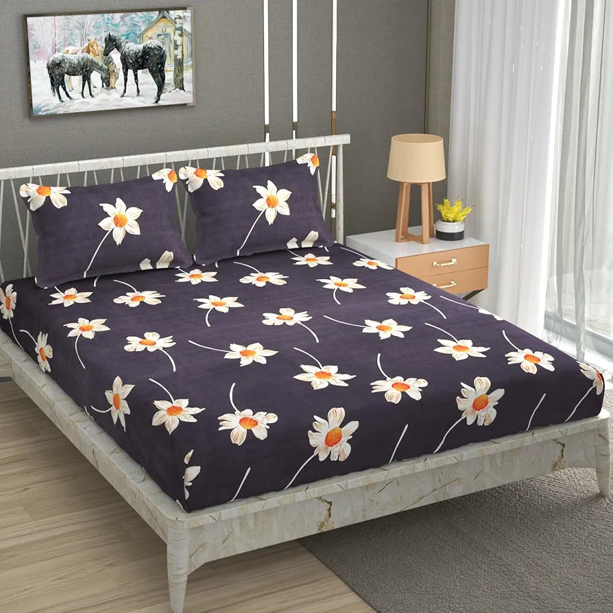 Homefab India 180 TC Microfiber Double BedSheet with 2 Pillow Covers -  - Dark Grey, Floral