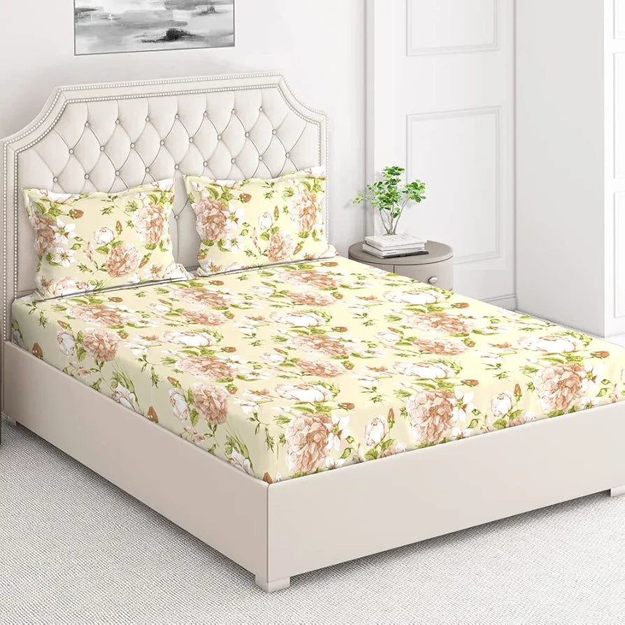 Layers Classic 100% Cotton Bedsheet Set for All Seasons - Lightweight, Moisture Absorbent, Machine Washable & Easy to Care - Gift for Housewarming & More - 104 TC - Queen Size 